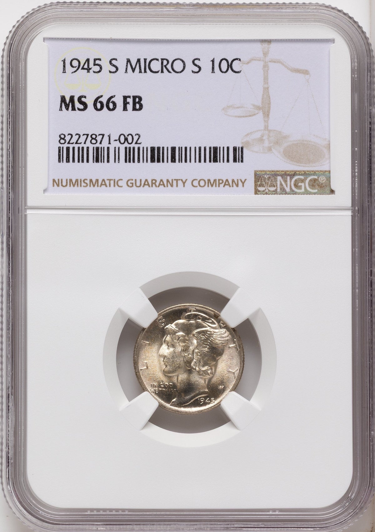 1945-S 10C MICRO S FB Mercury Dime NGC MS66