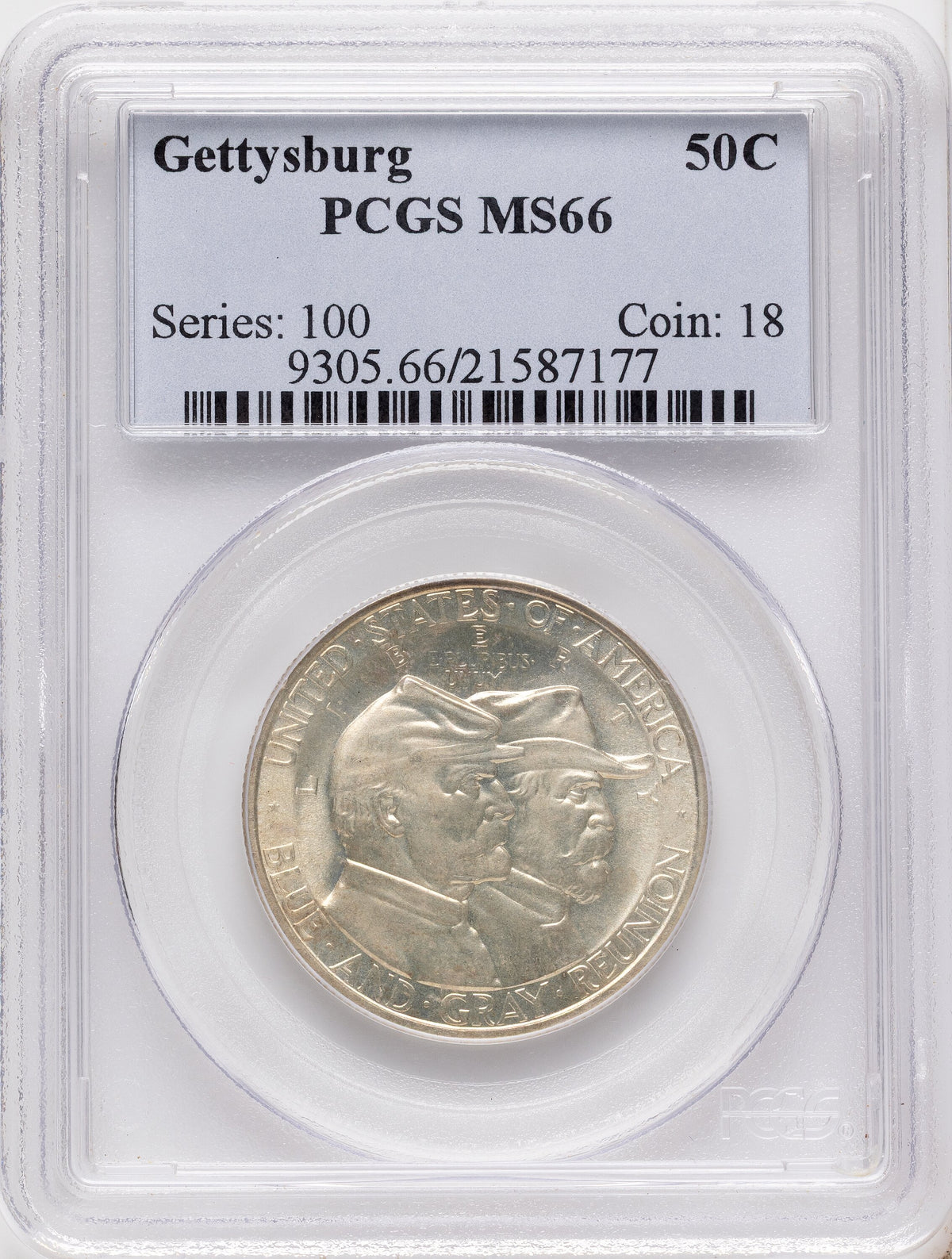 1936 50C Gettysburg Commemorative Silver PCGS MS66