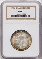 1936-D 50C San Diego Commemorative Silver NGC MS67