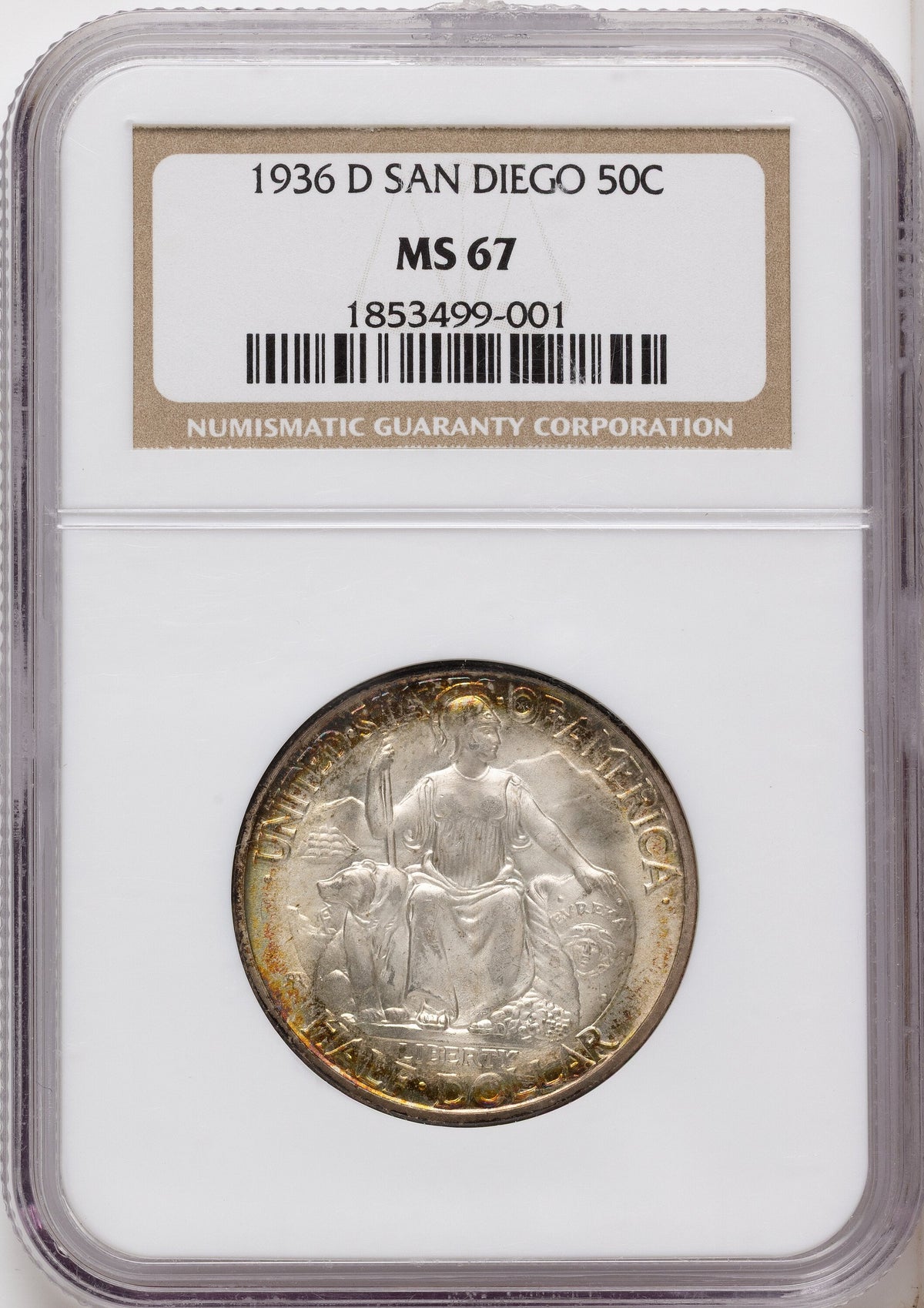 1936-D 50C San Diego Commemorative Silver NGC MS67