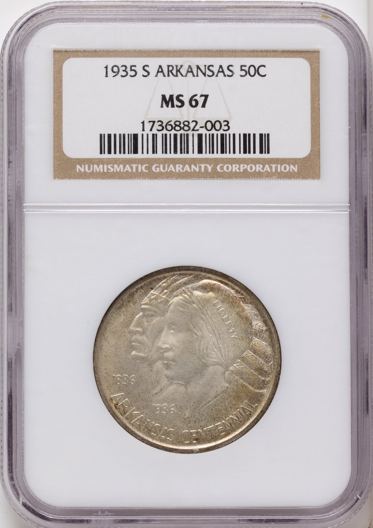 1935-S 50C Arkansas Commemorative Silver NGC MS67