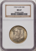 1936 50C Elgin Commemorative Silver NGC MS67