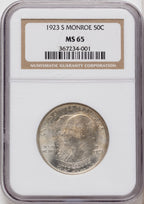 1923-S 50C Monroe Commemorative Silver NGC MS65