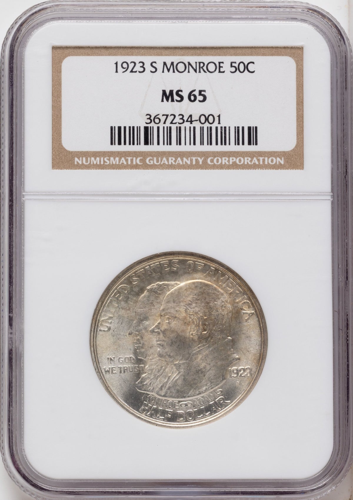 1923-S 50C Monroe Commemorative Silver NGC MS65
