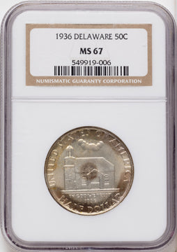 1936 50C Delaware Commemorative Silver NGC MS67