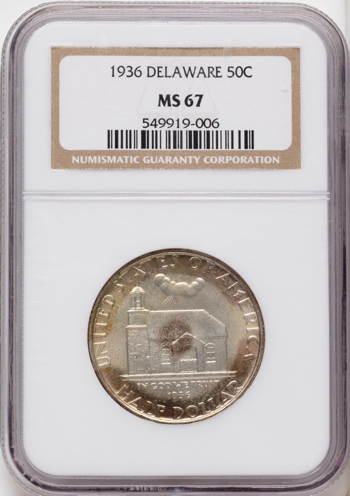 1936 50C Delaware Commemorative Silver NGC MS67