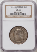 1921 50C Missouri 2x4 Commemorative Silver NGC MS65