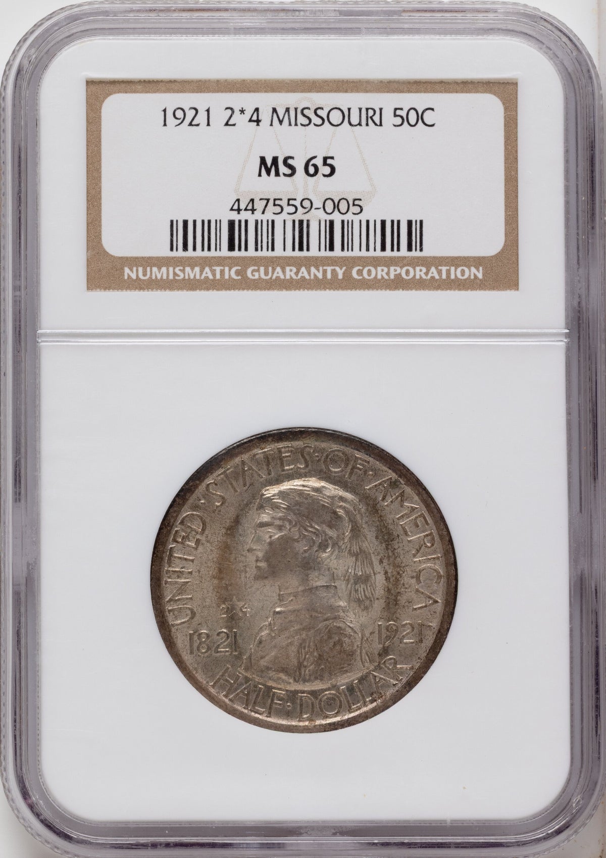 1921 50C Missouri 2x4 Commemorative Silver NGC MS65