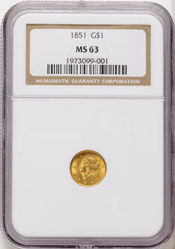 1851 G$1 Gold Dollar NGC MS63