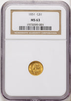 1851 G$1 Gold Dollar NGC MS63