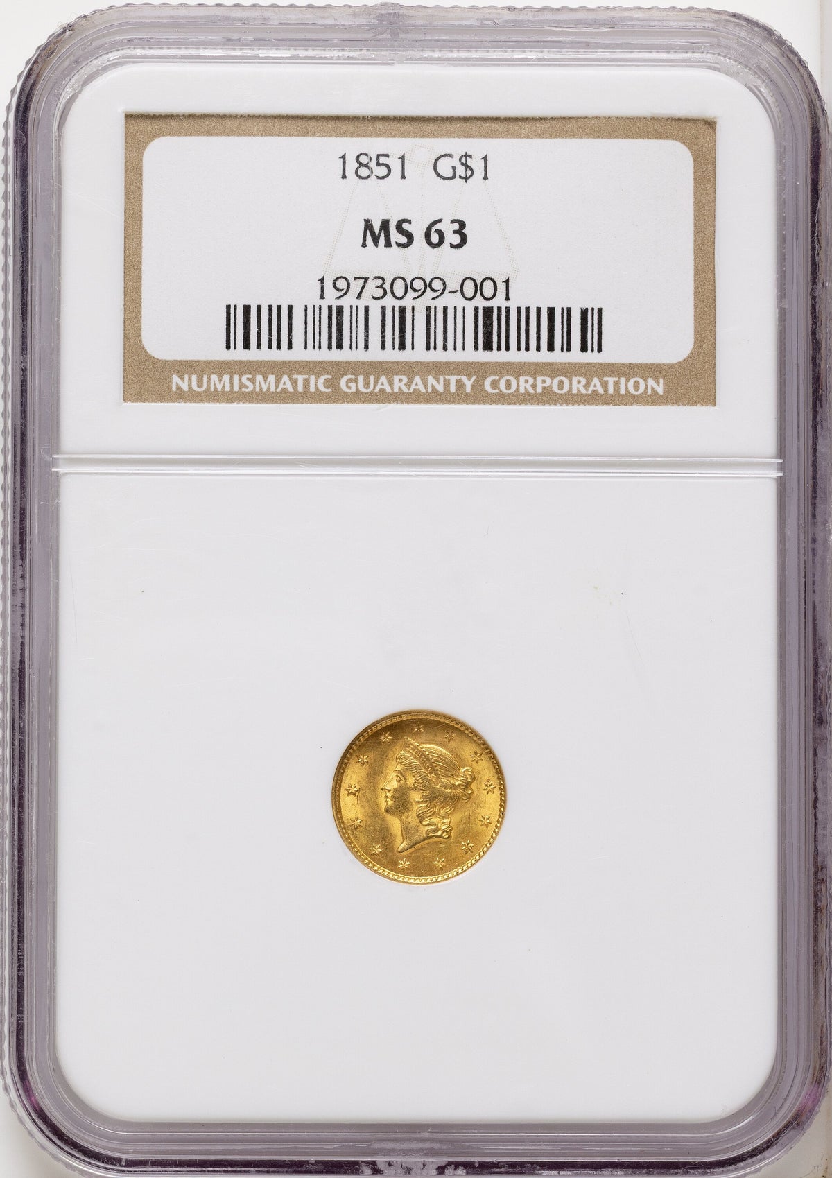 1851 G$1 Gold Dollar NGC MS63