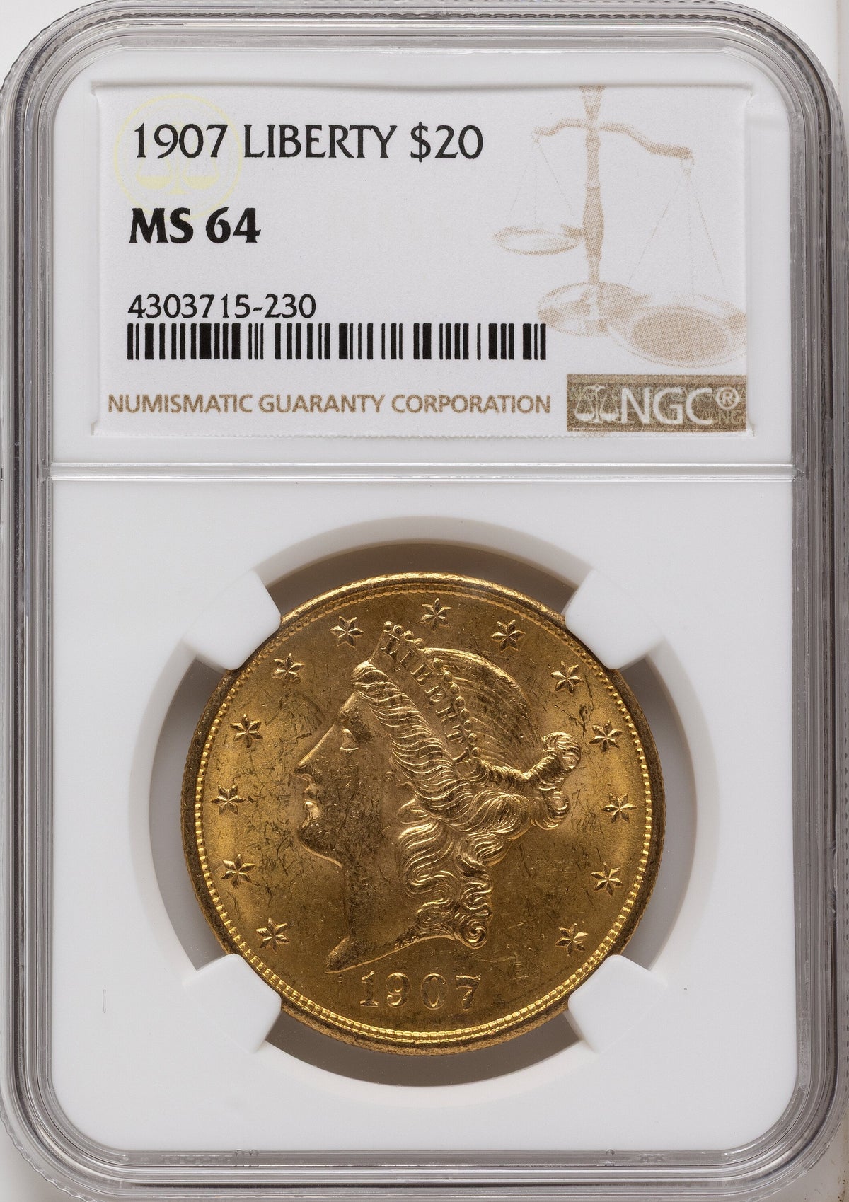 1907 $20 Liberty Liberty Double Eagle NGC MS64