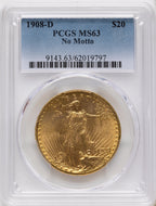 1908-D $20 NO MOTTO Saint-Gaudens Double Eagle PCGS MS63