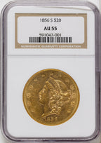 1856-S $20 Liberty Double Eagle NGC AU55