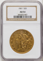 1861 $20 Liberty Double Eagle NGC AU53