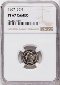 1867 3CN CA Proof Three Cent Nickel NGC PR67
