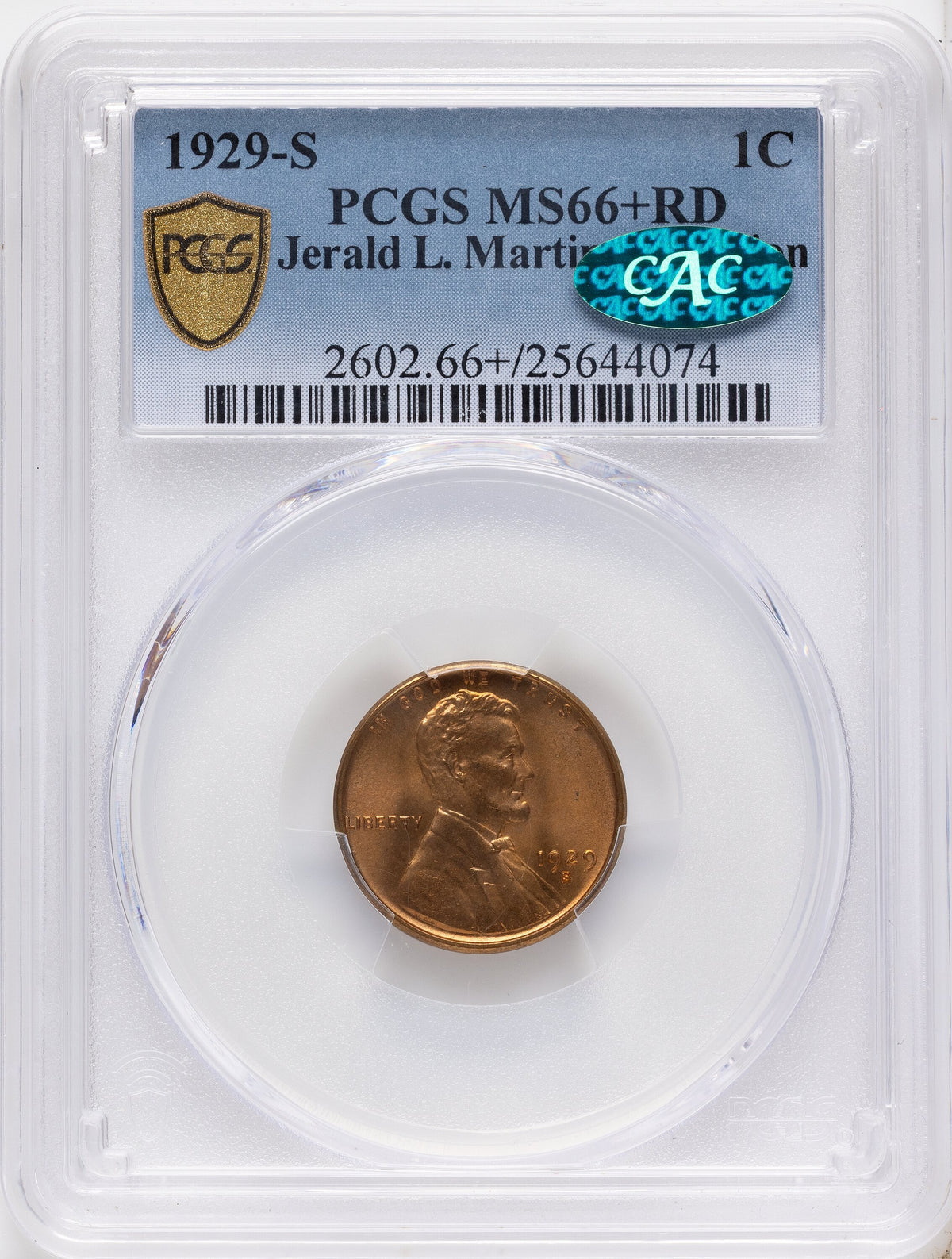 1929-S 1C Lincoln Cent PCGS MS66+