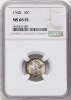 1940 10C FB Mercury Dime NGC MS68