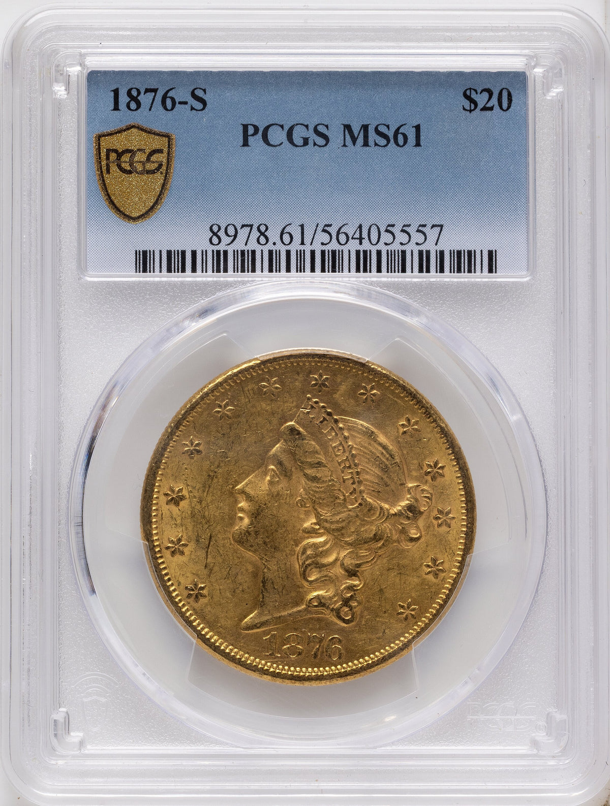 1876-S $20 Liberty Double Eagle PCGS MS61