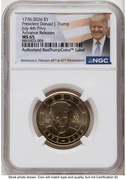2026 Semiquincentennial President Donald J. Trump $1 (Privy Mark) AR Trump Label NGC MS65