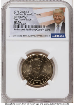 2026 Semiquincentennial President Donald J. Trump $1 (Privy Mark) FDI Trump Label NGC MS66
