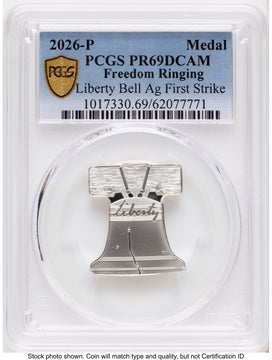 2026-P Freedom Ringing Liberty Bell 1/2 oz Silver Medal FS Blue Gradient PCGS MS69