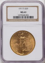 1911-S $20 Saint-Gaudens Double Eagle NGC MS63