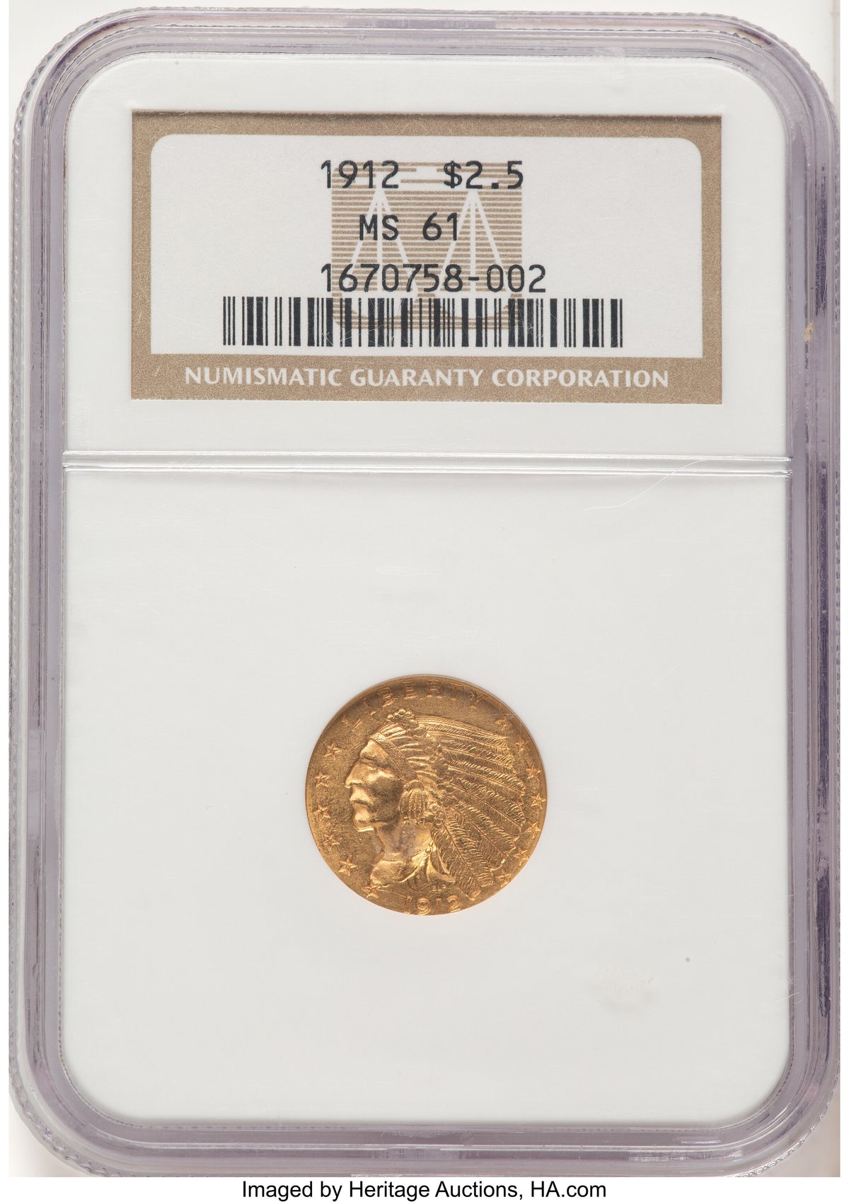 1912 $2.50 Indian Quarter Eagle NGC MS61