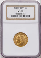 1908 $5 Indian Half Eagle NGC MS63