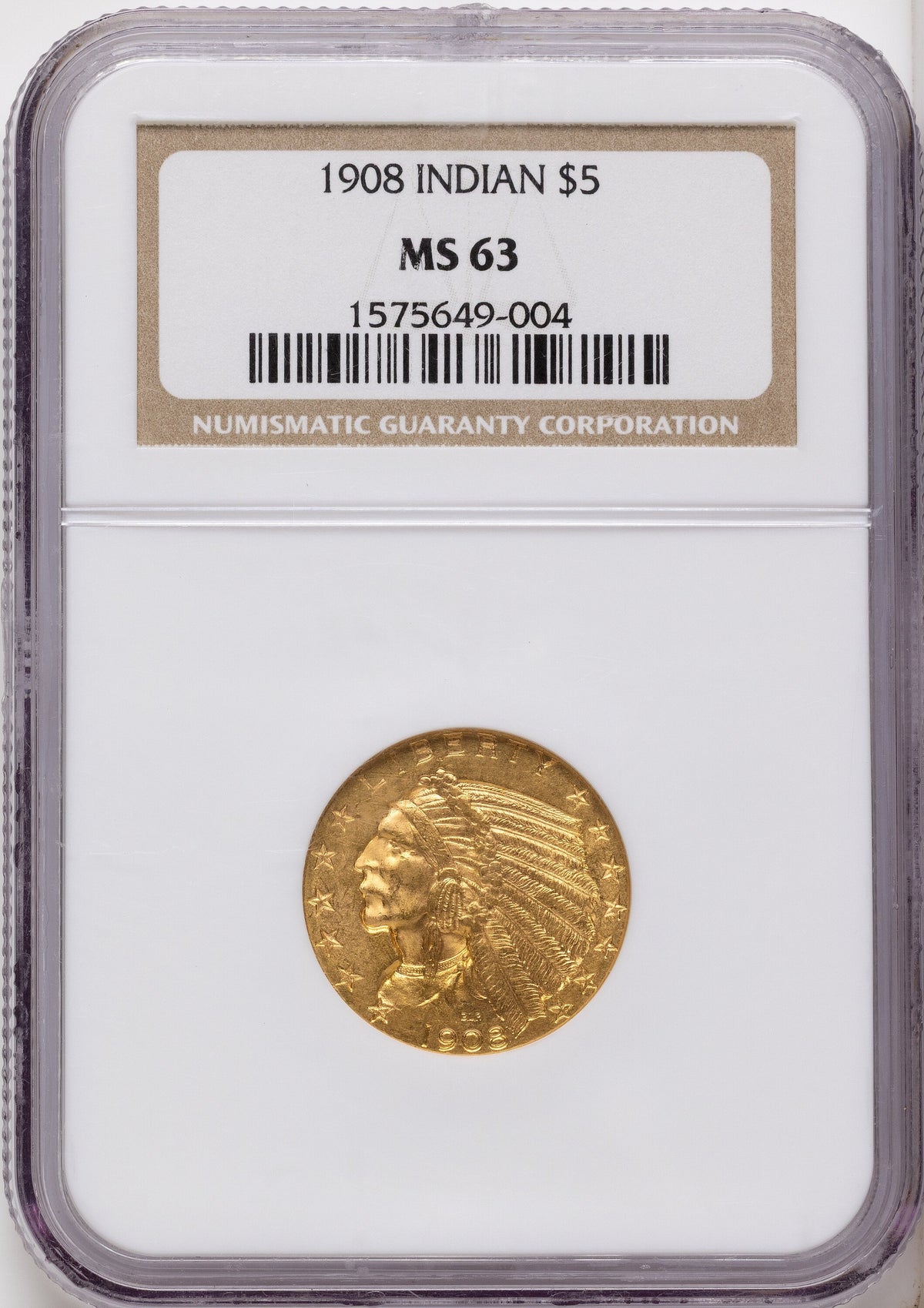 1908 $5 Indian Half Eagle NGC MS63