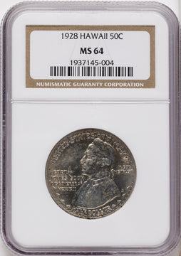 1928 50C Hawaiian Commemorative Silver NGC MS64