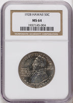 1928 50C Hawaiian Commemorative Silver NGC MS64