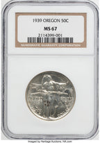 1939 50C Oregon Commemorative Silver NGC MS67