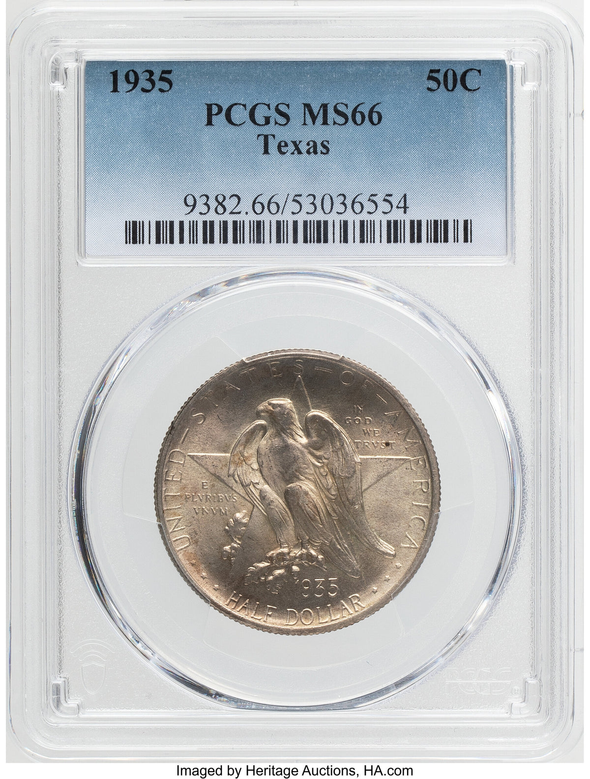 1935 50C Texas Commemorative Silver PCGS MS66