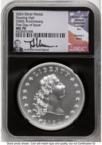 2024-(P) Silver 230th Anniversary Flowing Hair Medal FDI Thomas Uram NGC MS70