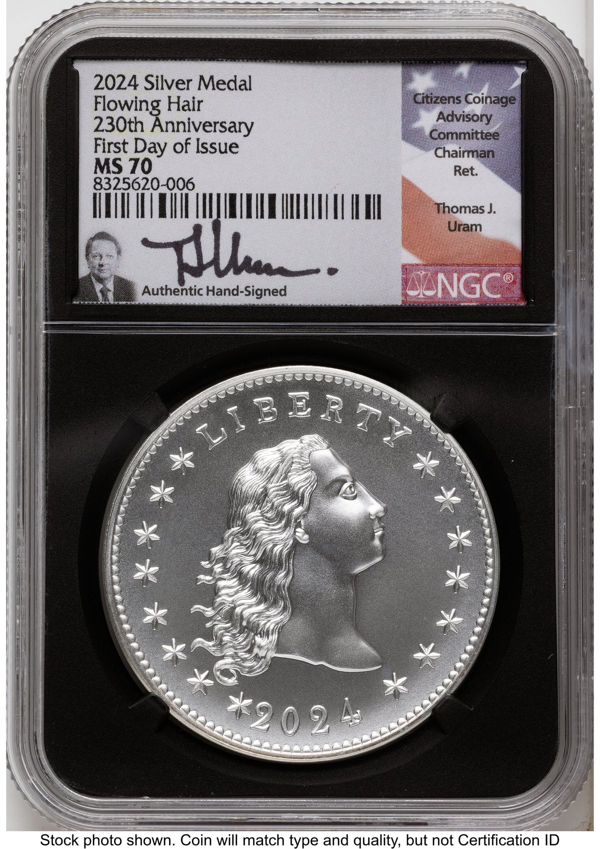 2024-(P) Silver 230th Anniversary Flowing Hair Medal FDI Thomas Uram NGC MS70