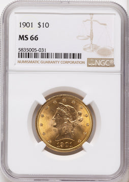 1901 $10 Brown Label Liberty Eagle NGC MS66