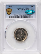 1929 5C CAC Buffalo Nickel PCGS MS66+