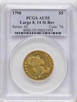 1798 $5 Lg Eagle Lg 8 14 Stars Rev Early Half Eagle PCGS AU55