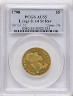 1798 $5 Lg Eagle Lg 8 14 Stars Rev Early Half Eagle PCGS AU55
