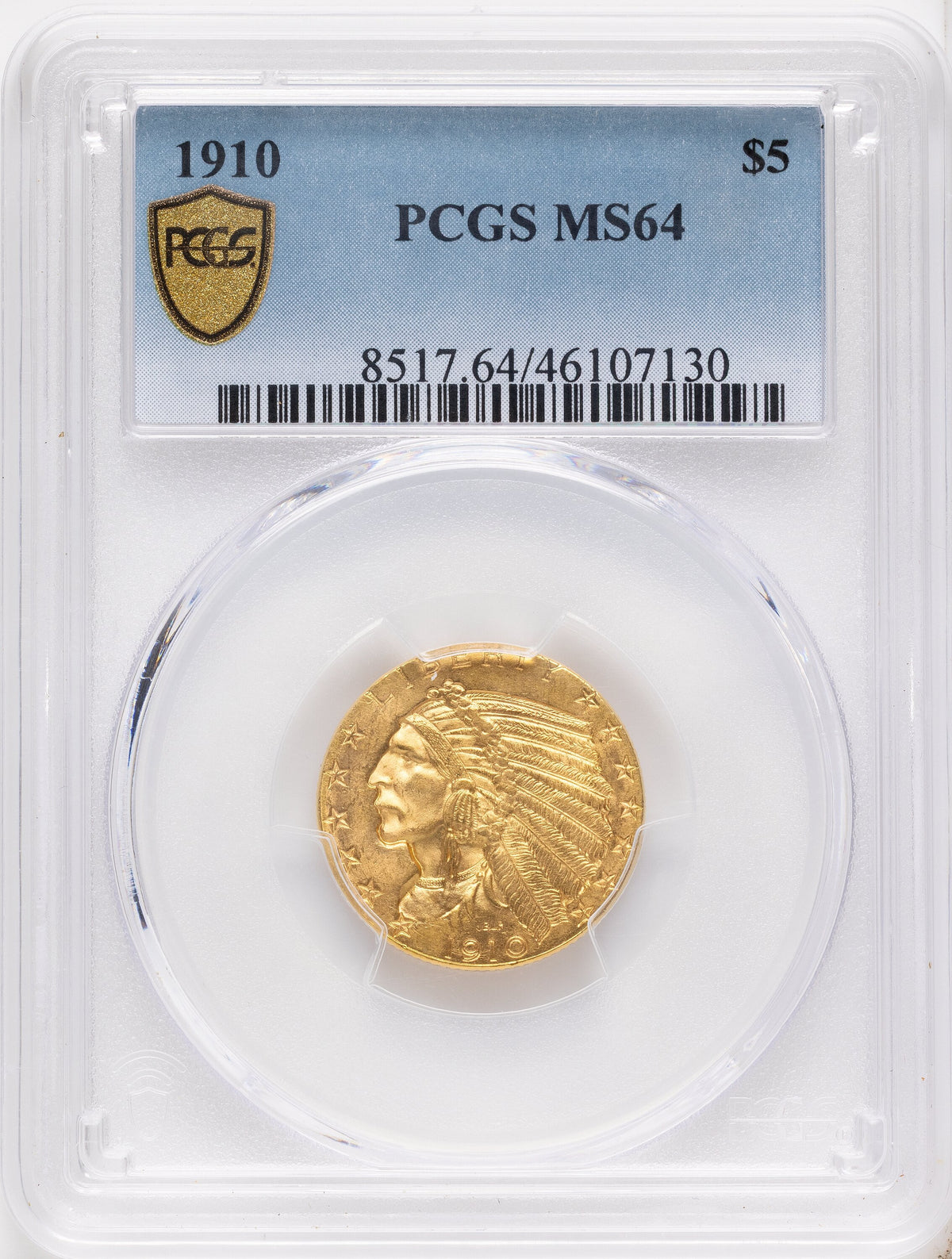 1910 $5 Blue Gradient Indian Half Eagle PCGS MS64