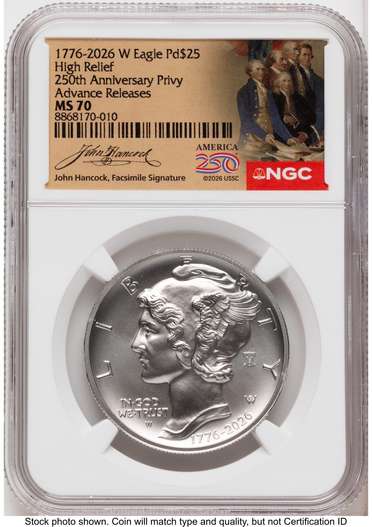 2026-W Palladium Eagle 1 oz Uncirculated AR America 250 John Hancock Label NGC MS70