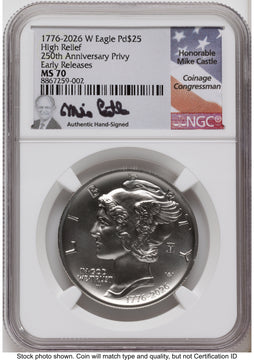2026-W Palladium Eagle 1 oz Uncirculated ER Mike Castle NGC MS70