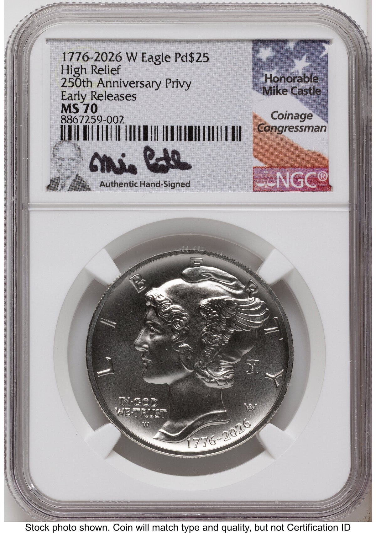 2026-W Palladium Eagle 1 oz Uncirculated ER Mike Castle NGC MS70