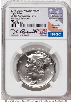 2026-W Palladium Eagle 1 oz Uncirculated AR Kenneth Bressett America 250 NGC MS70