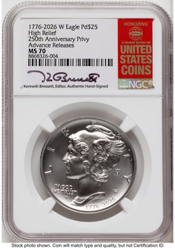 2026-W Palladium Eagle 1 oz Uncirculated AR Kenneth Bressett Red Book NGC MS70