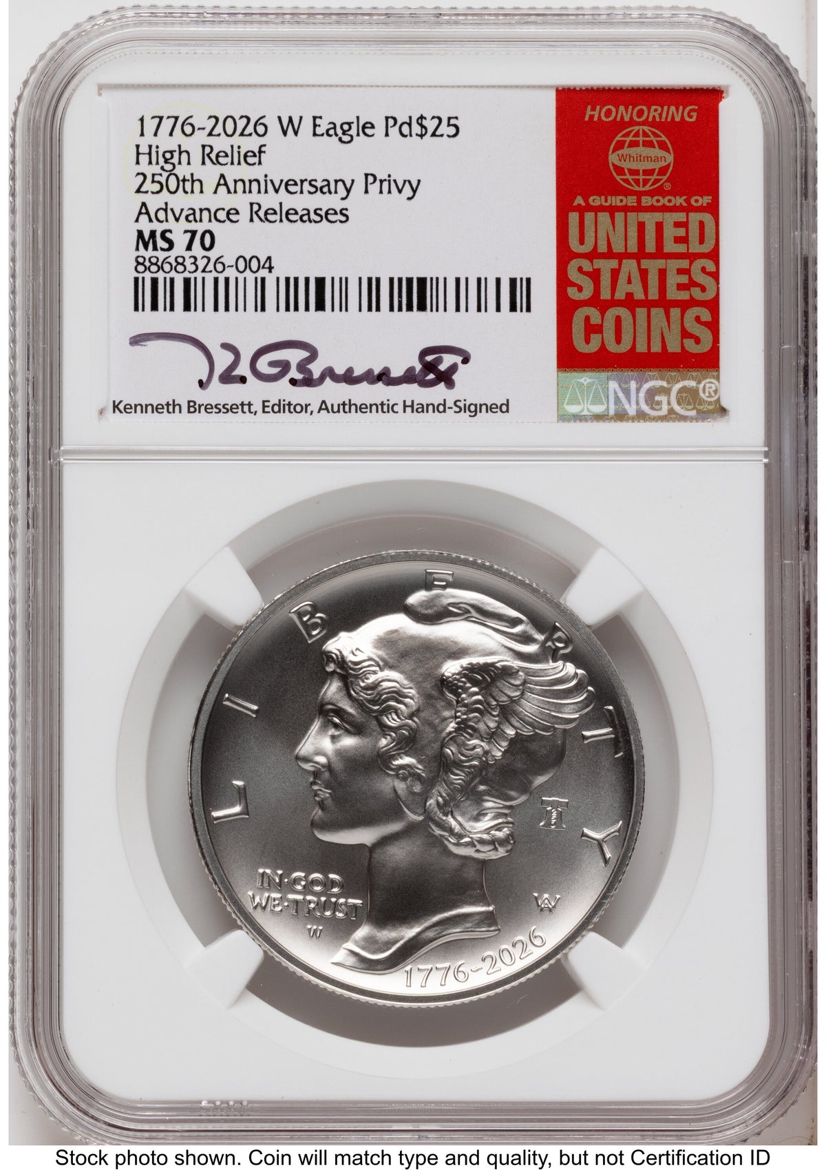 2026-W Palladium Eagle 1 oz Uncirculated AR Kenneth Bressett Red Book NGC MS70