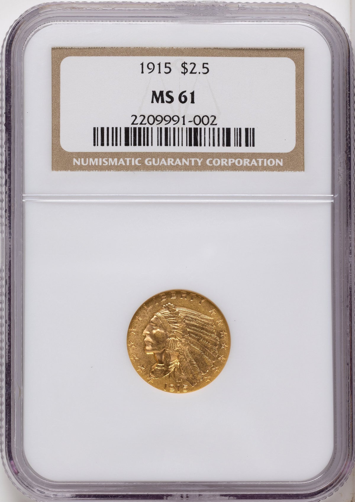 1915 $2.50 Indian Quarter Eagle NGC MS61