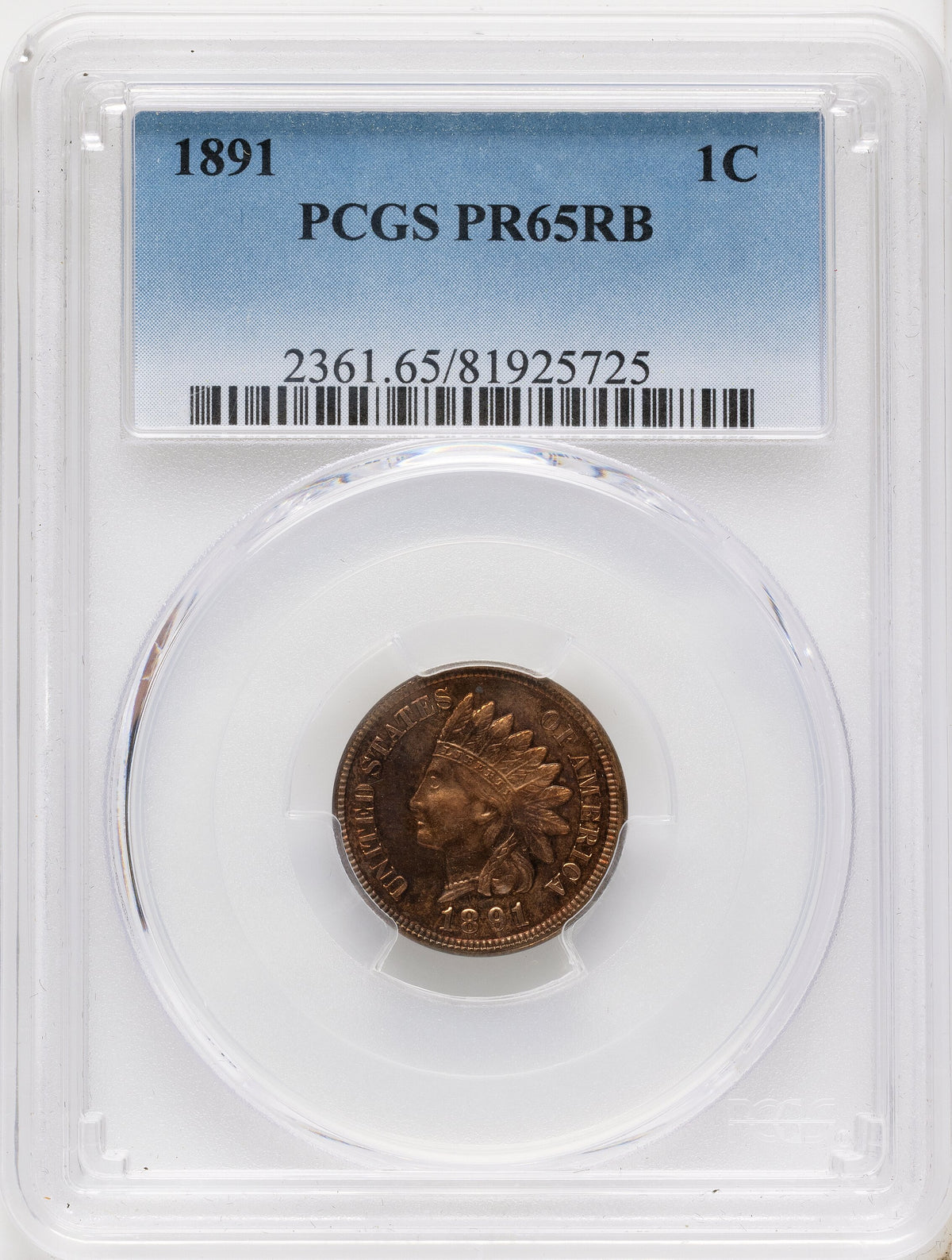 1891 1C RB Proof Indian Cent PCGS PR65
