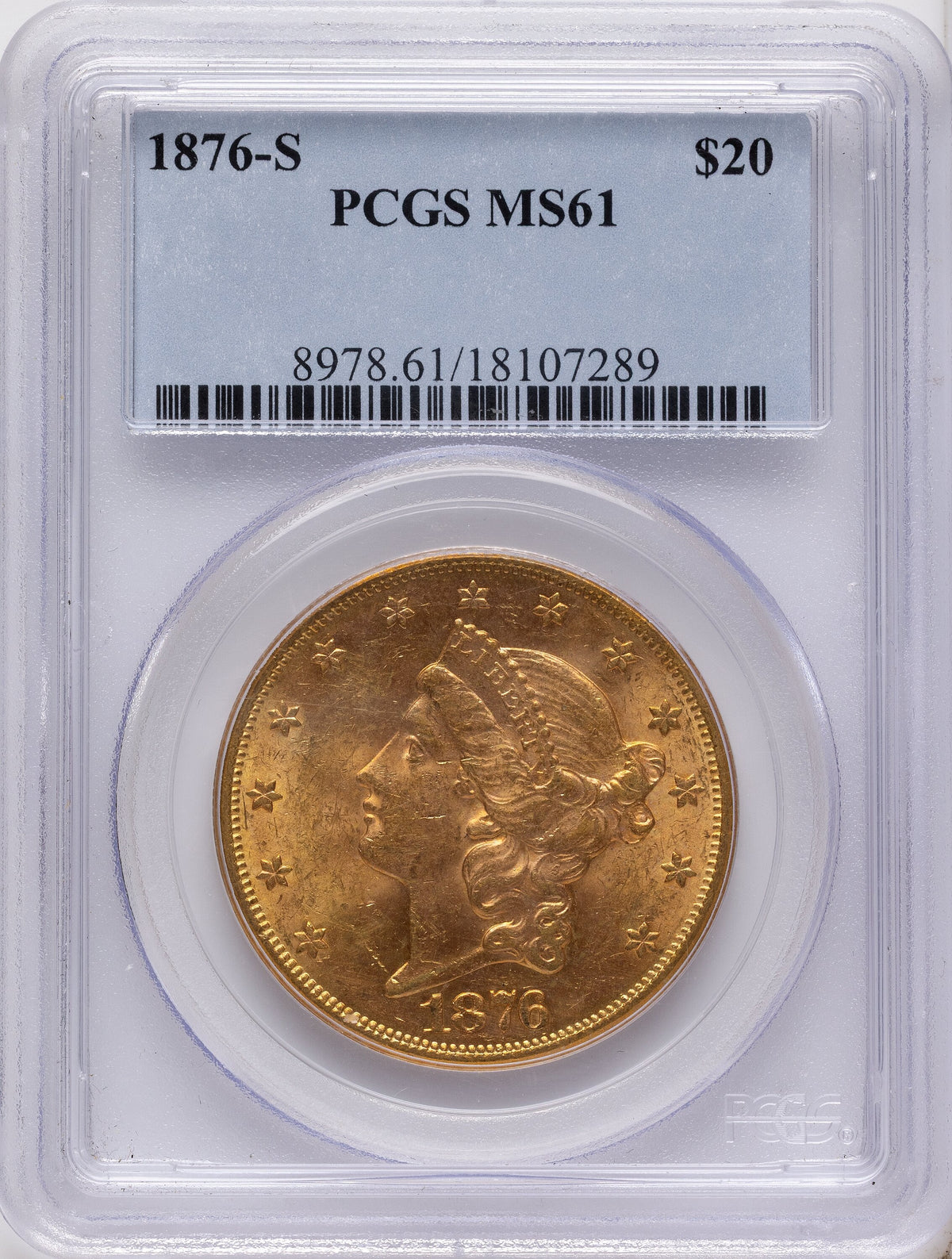 1876-S $20 Liberty Double Eagle PCGS MS61
